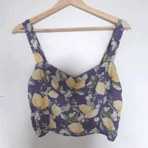 Abercrombie &‎ Fitch Tank Top Womens Large Blue Lemon Linen Cropped Smocked